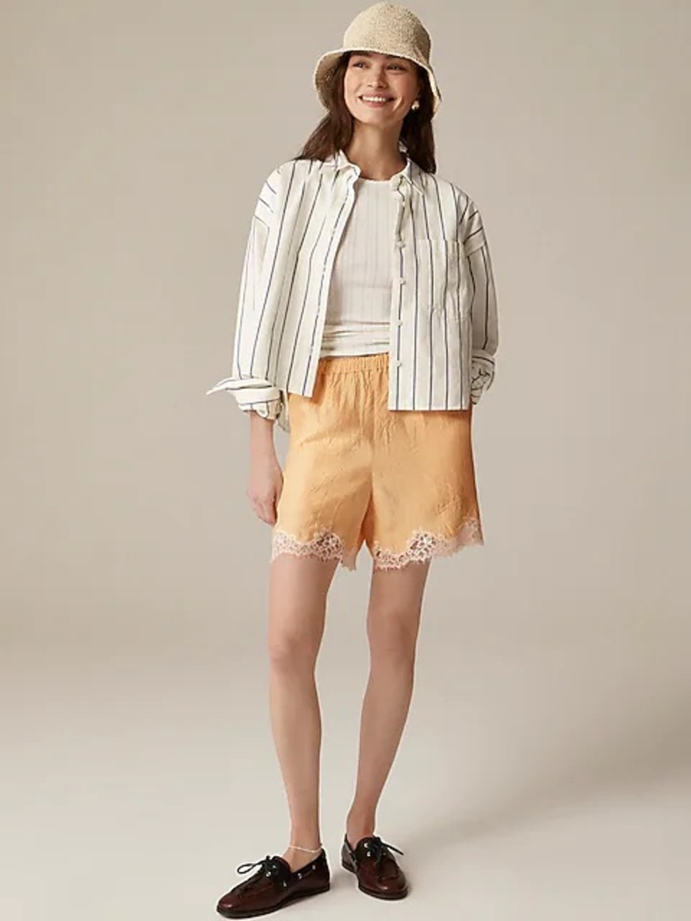 Jcrew 5 stratus lace trim short in textures satin